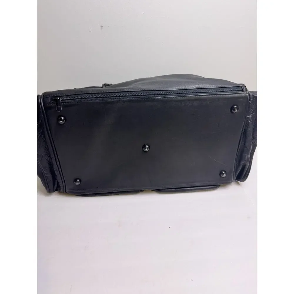 Vintage Pioneer Express Black Leather Duffel Travel Bag 18x10 Weekender